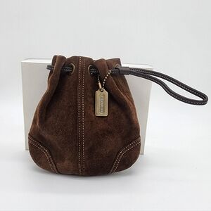 Coach Vintage Drawstring Wristlet Pouch Coin Mini Bag Suede Leather Brown